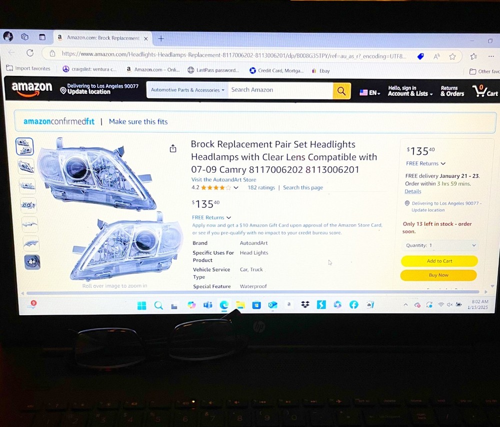 2007-2009 Toyota Camry Headlight Replacement Set Brand New