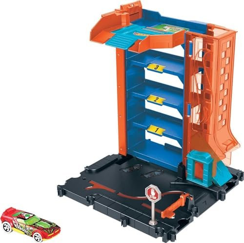 Hot Wheels City Toy Car Track Set, Downtown Car Park Playset with 1:64 Scale...