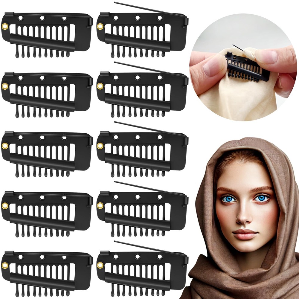 Jaasuee 10-Pc Snap-Comb Hair Clips for Dupatta Turban Scarf Secure Hold