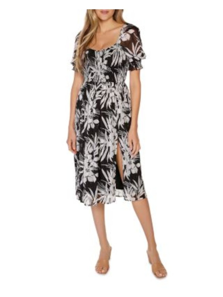 BELLDINI Womens Black Lined Bodice Pouf Sleeve Fit + Flare Dress XS