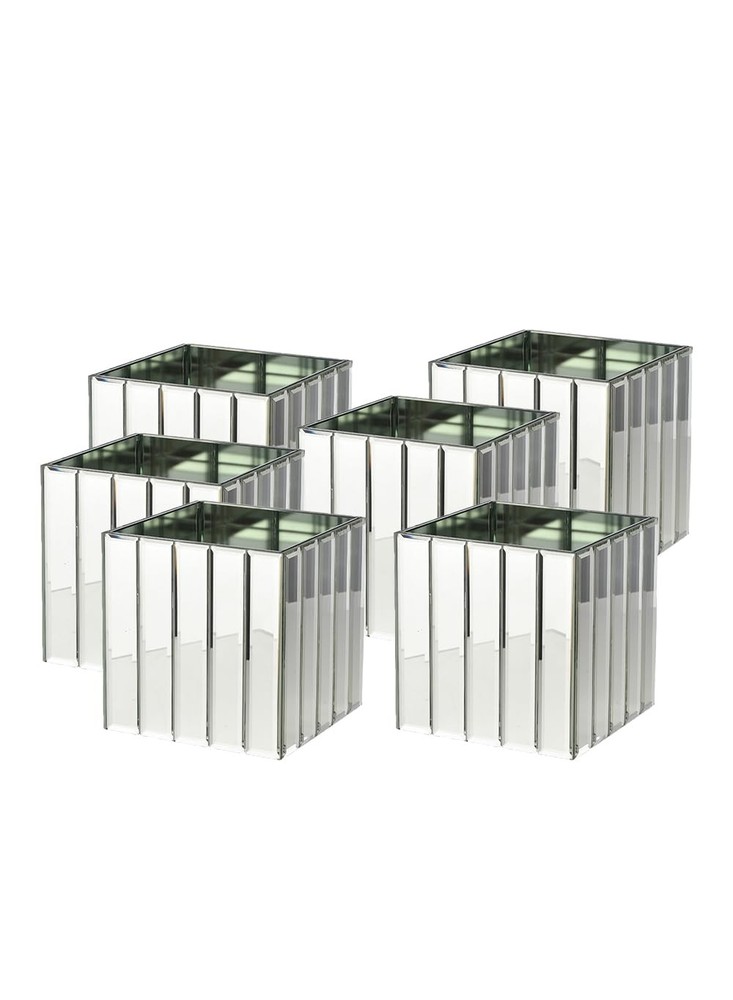 Serene Spaces Gatsby Art Deco Mirror Strip Cube Vase Set of 6 Living Large Design