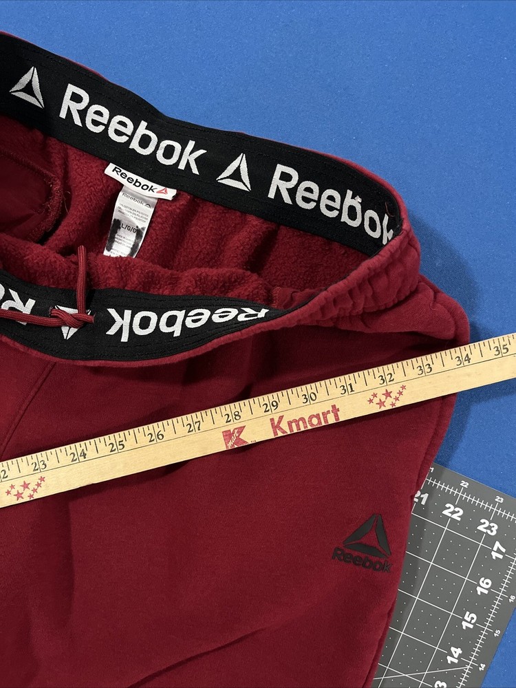 VTG Reebok Joggers Mens L Red / Burgundy Sweatpants Tapered Device Pocket Fleece