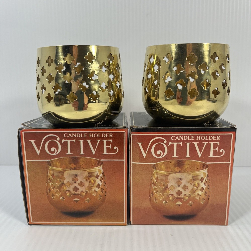 Vintage Solid Brass Votive Tea Candle Holder India Lot 2