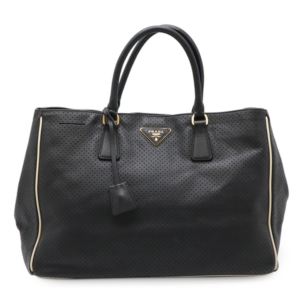 RARE PRADA Leather Tote Bag with Triangle Logo Plate in Nero Black