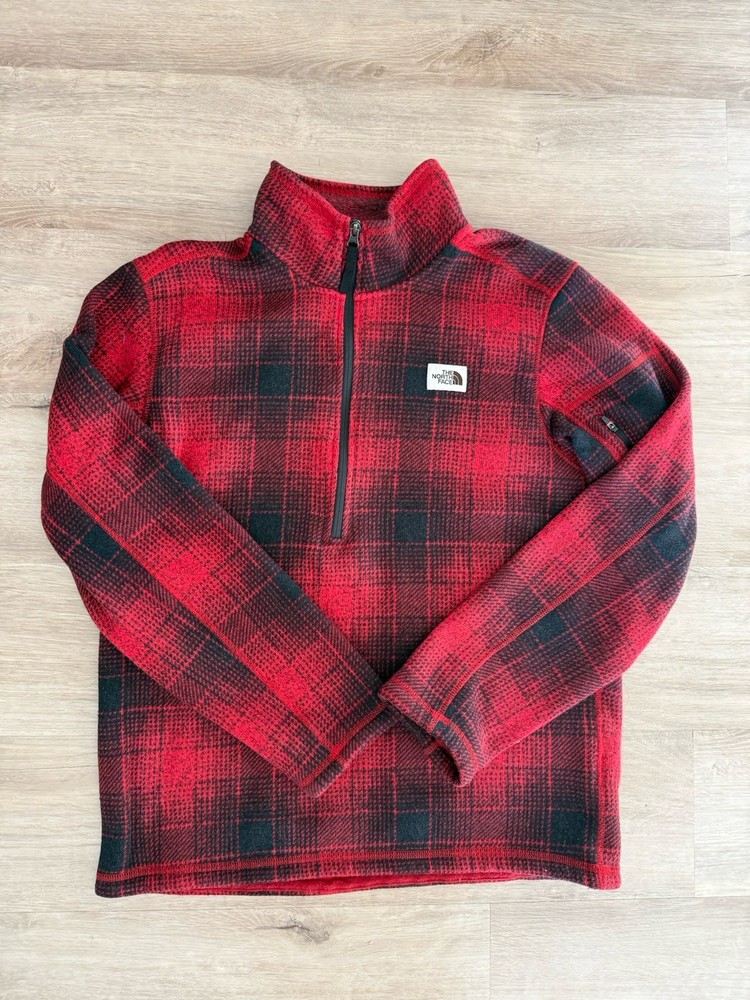 The North Face Red And Black Plaid Fleece 3/4 Zip Pullover Size Men’s Large