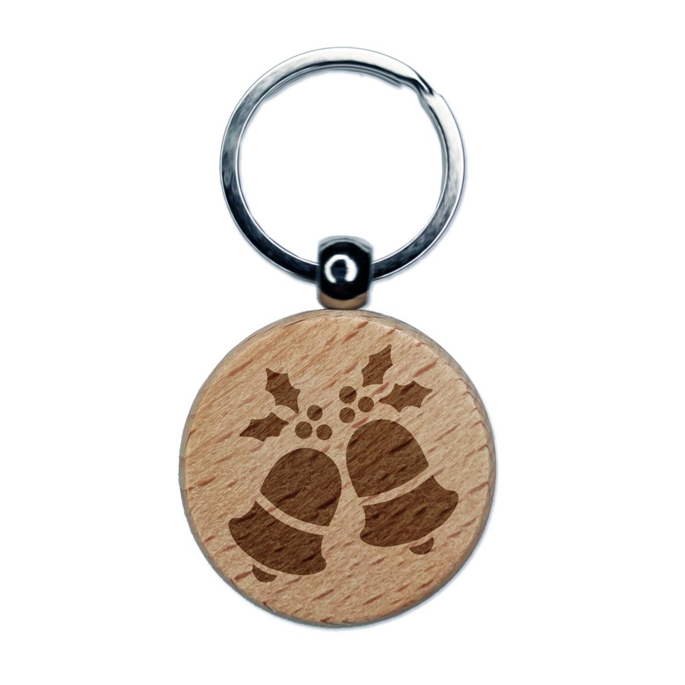 Christmas Holly Engraved Wood Keychain Charm Gift  