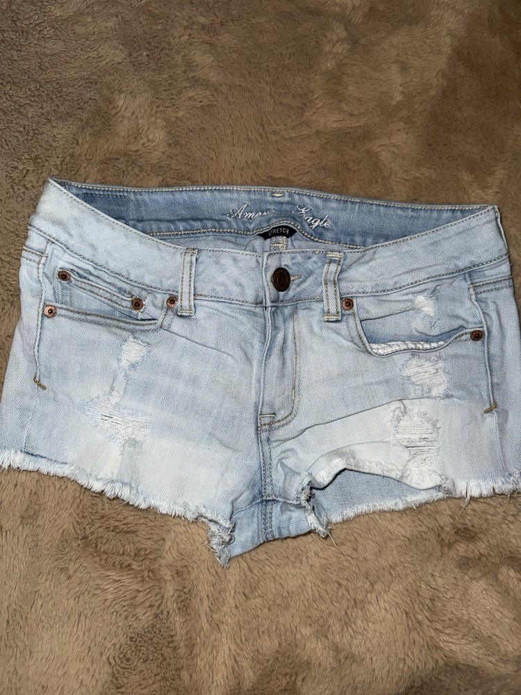 American Eagle Outfitters Women's Distressed Denim Shorts Light Blue Size 8