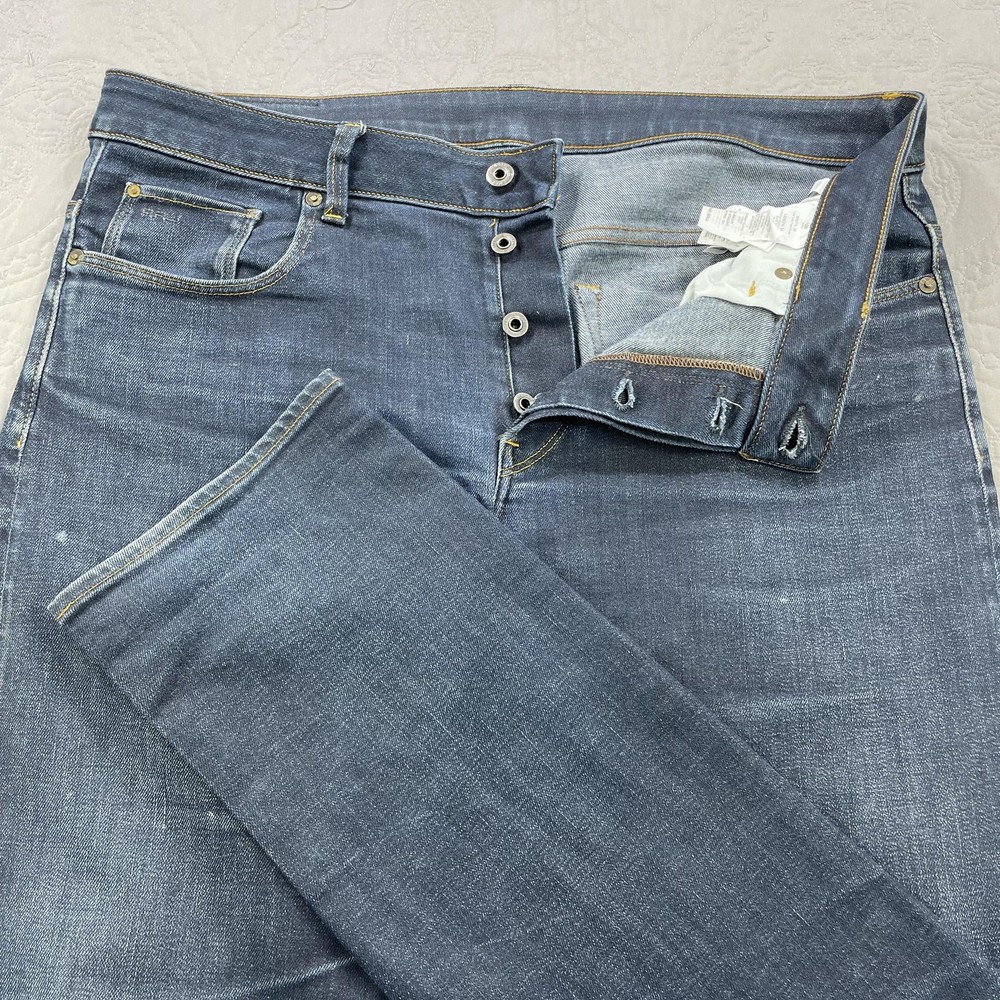 G-Star RAW 3301 Jeans Mens 33x34 Blue Straight Leg Denim Button Fly Classic