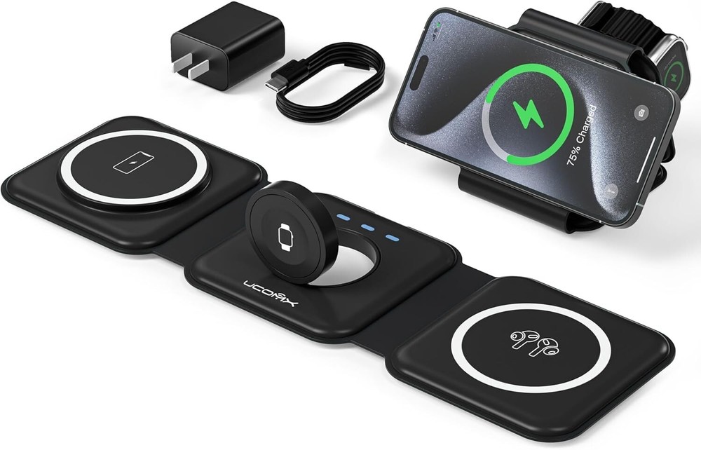 3 in 1 Charging Station for Multple Devices,Foldable 3 in 1 Wireless Charger