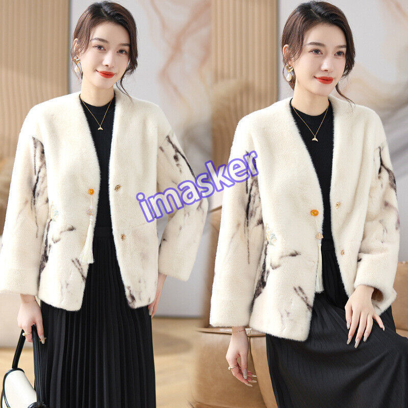 New Chinese Style Embroidery Coat Womens Winter  New Slim Thick Warm Fur Top