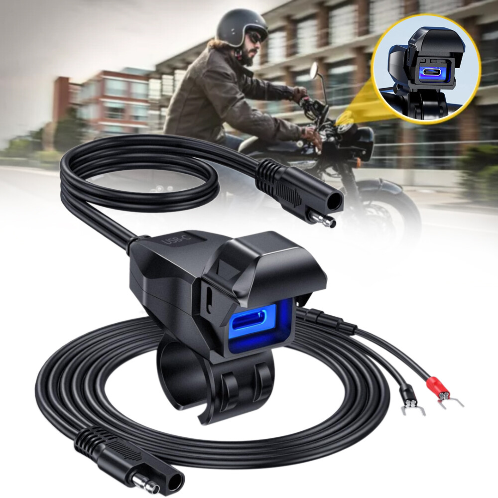 Motorcycle Dual USB Phone GPS Super Fast PD Charger Adapter LED Waterproof