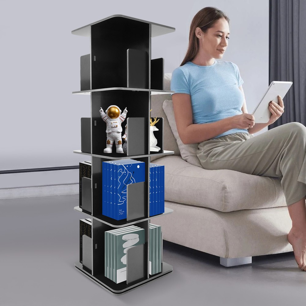 4 Tier Standing Bookcase Small Corner Bookcase Rotating Bookshelf withTable Mat