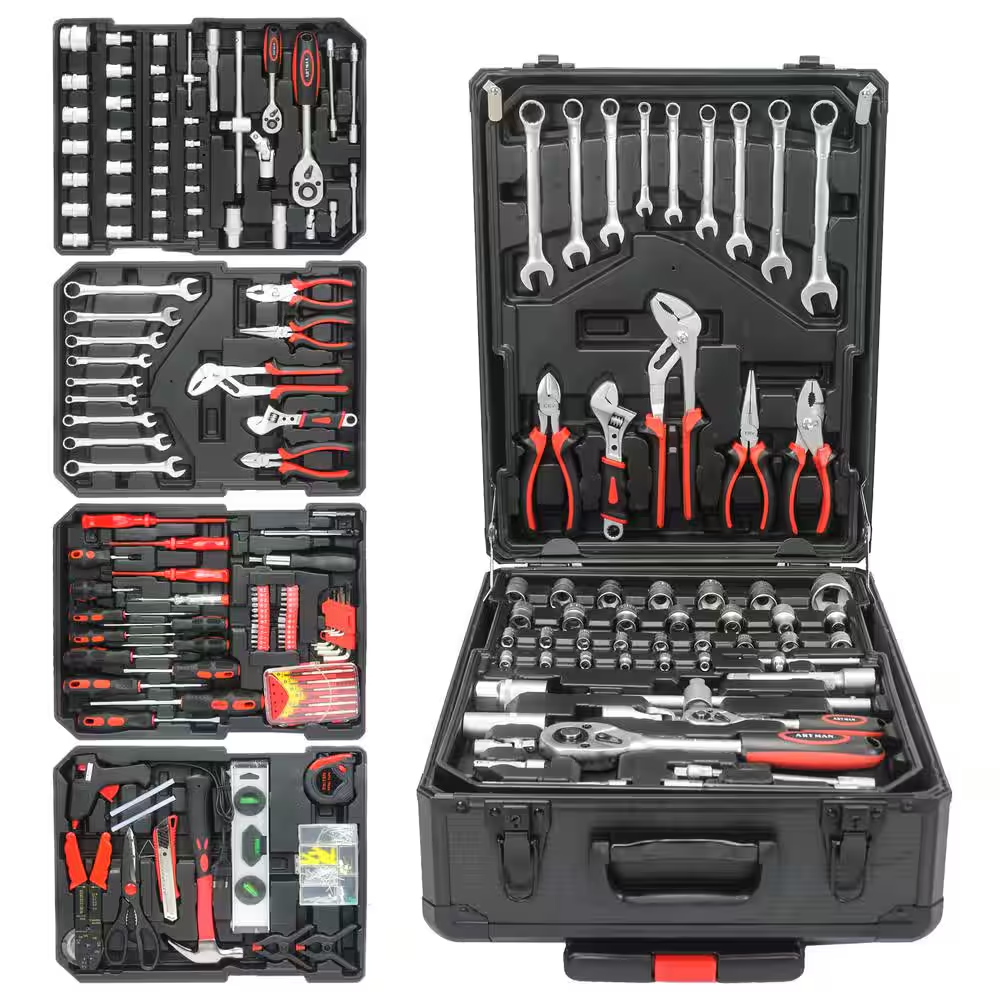 899-Piece Comprehensive Home Repair Tool Set with 4-Drawer Black Storage Box