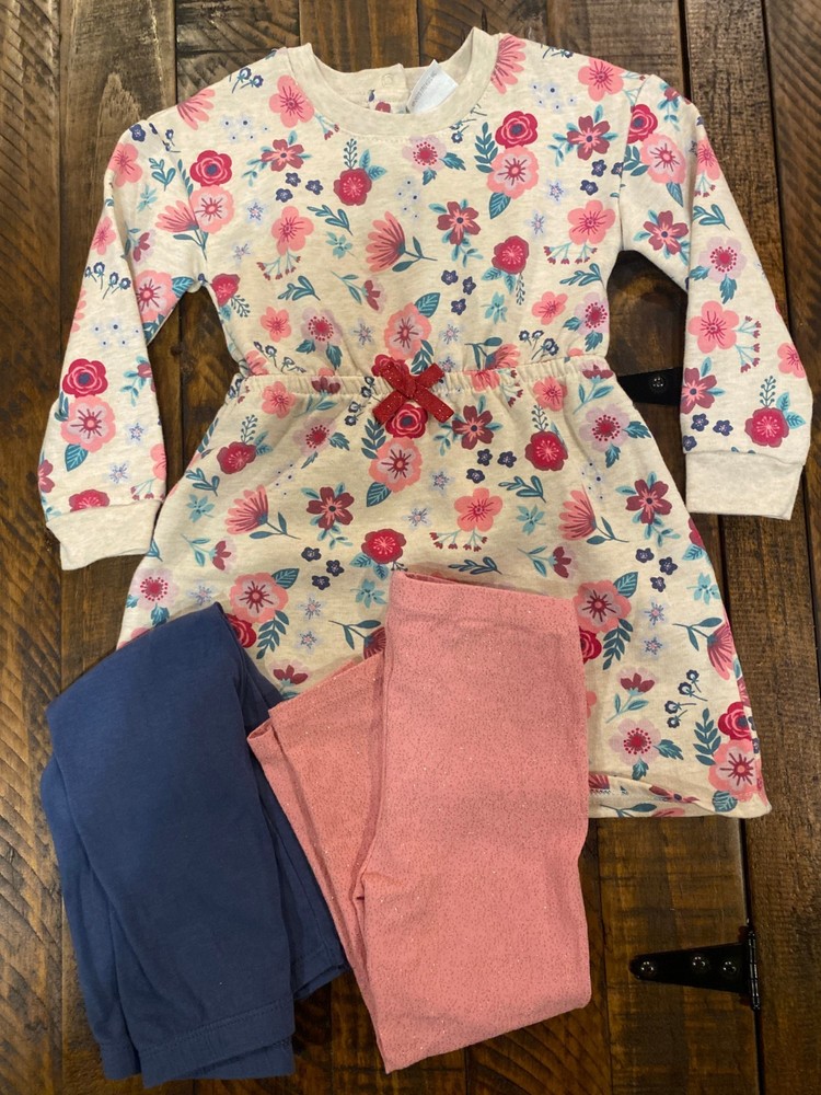 Girls Koala Kids 3T Toddler Long Sleeve Floral Dress With Two Leggings