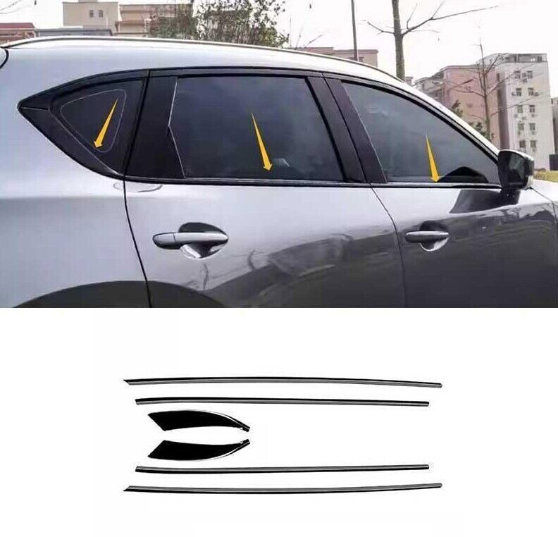 6P For Mazda CX-5 CX5 17-24 Black Titanium Lower Window Sill Molding Strip Trims