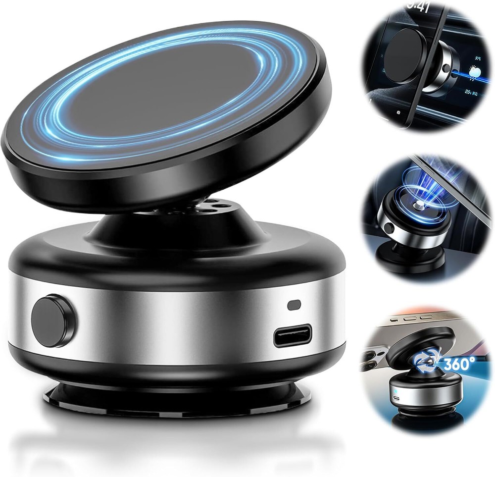 360° Rotating Magnetic Phone Holder for Car - Strong Vacuum Suction Cup