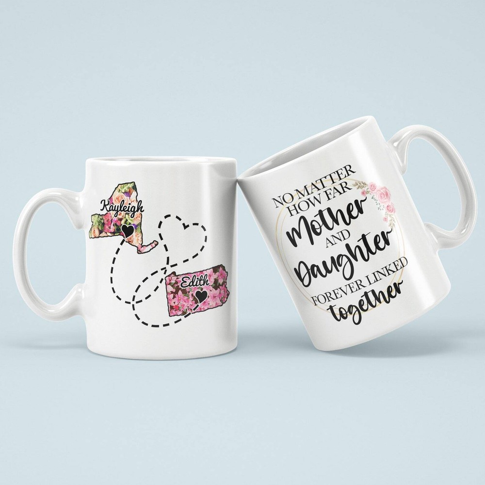 Mother And Daughter Forever Linked Together Personalized Mug Teacup Appreciation