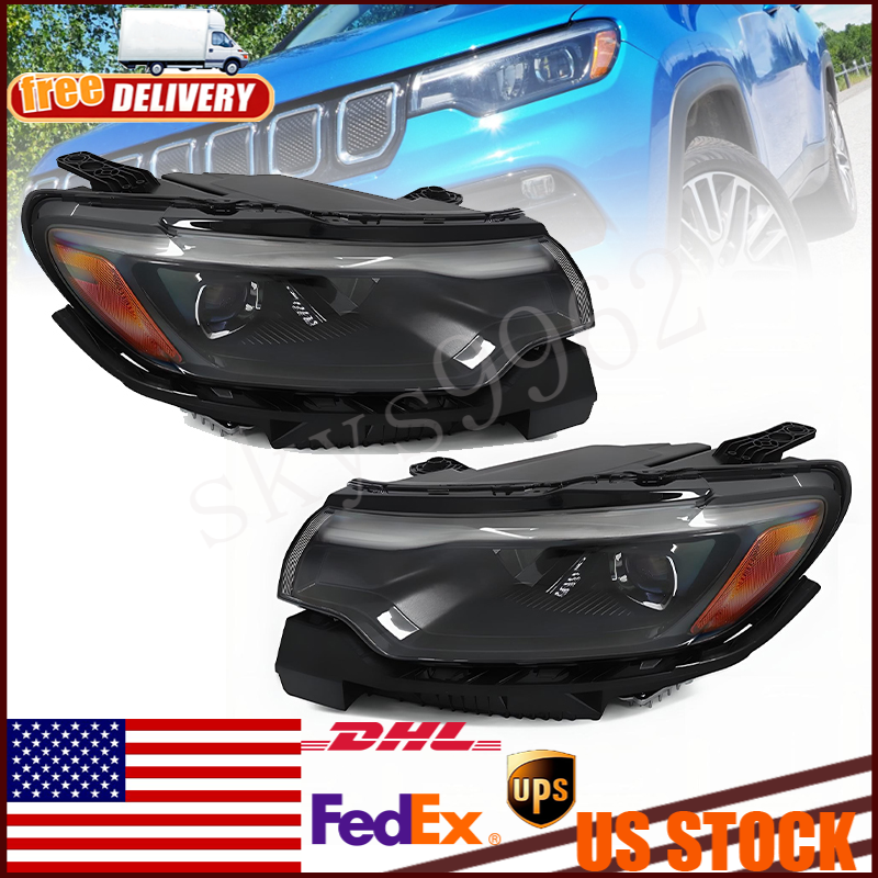 1Pair LH Driver + RH Passenger LED Headlight Assembly For 2022-2026 Jeep Compass