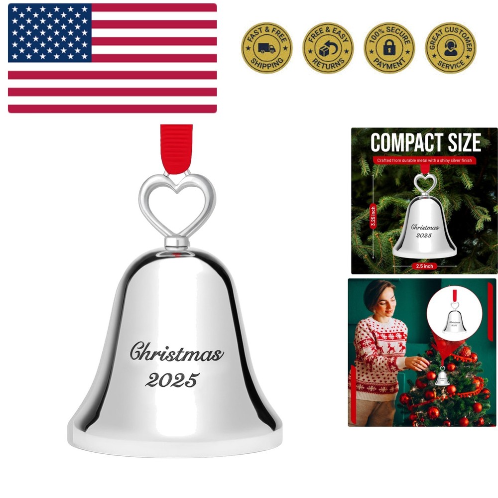 Christmas Bell Ornament 2025 – Elegant Holiday Keepsake with “Christmas 2025”...