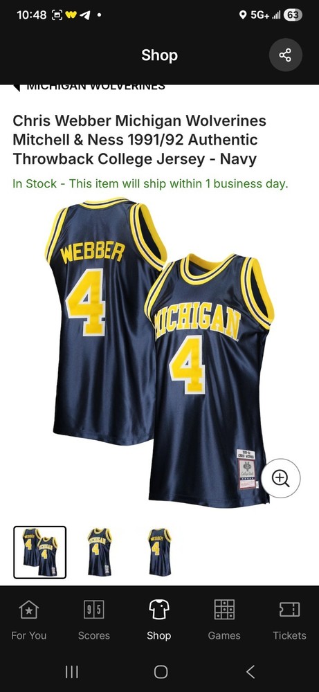 🔥 Authentic Mitchell And Ness Chris Webber Michigan 91/92  College Jersey ...