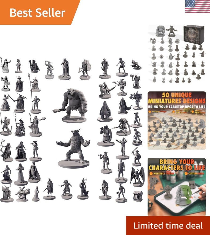 28mm Bulk Unpainted Miniatures - 50 Unique Figures for Dungeons & Dragons