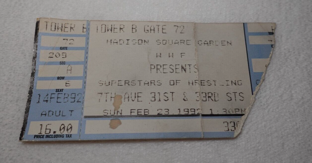 WWF Madison Square Garden 2/23/1992 MSG Sid Hogan Undertaker Rare Ticket Stub