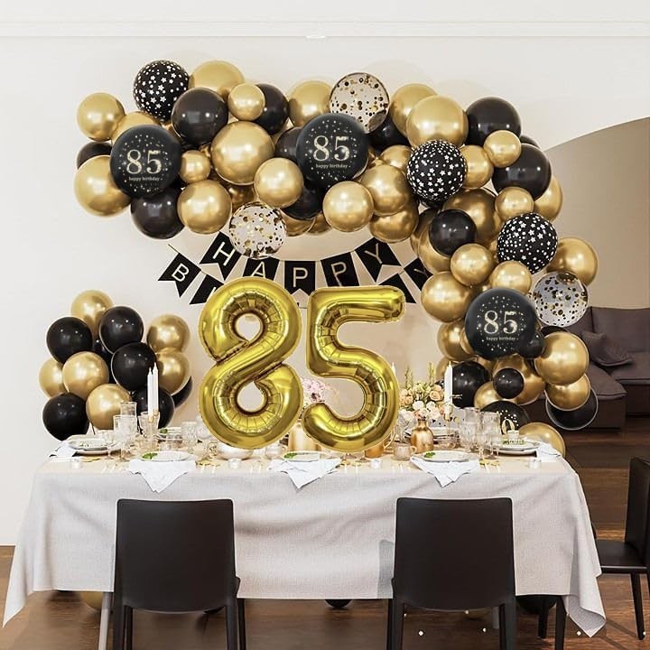 85th Birthday Party Decorations Black Gold Theme for Men and Women
