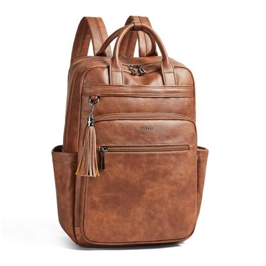 Laptop Backpack for Women 15.6 inch Travel Leather Backpack Purse Work Brown