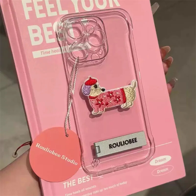 iPhone 15 14 13 12 11 Pro Max Dachshund Embroidery Metal Phone Case Holder