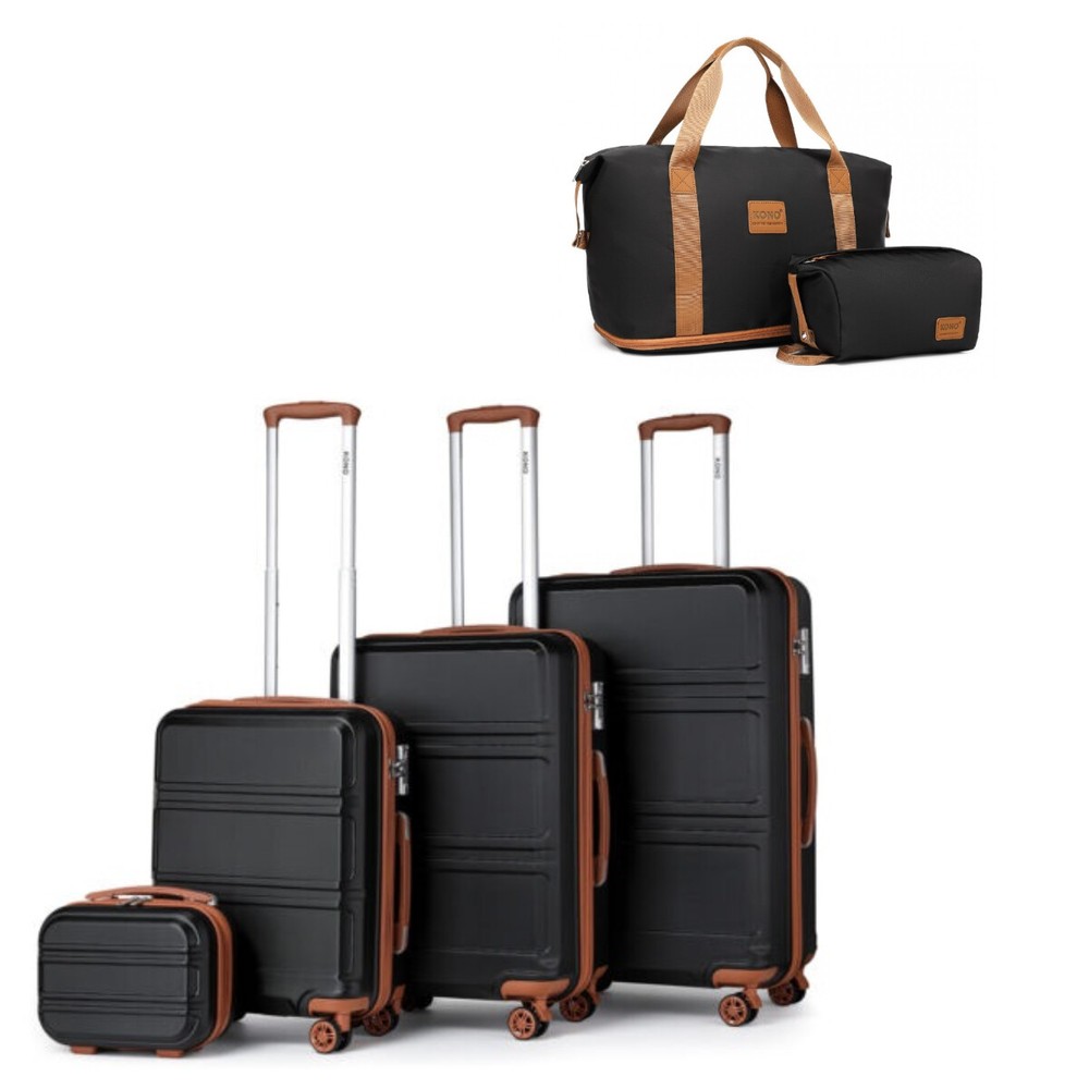 KONO Black 6-Piece Hardside Luggage Set with 4 Spinner Wheels for Travel