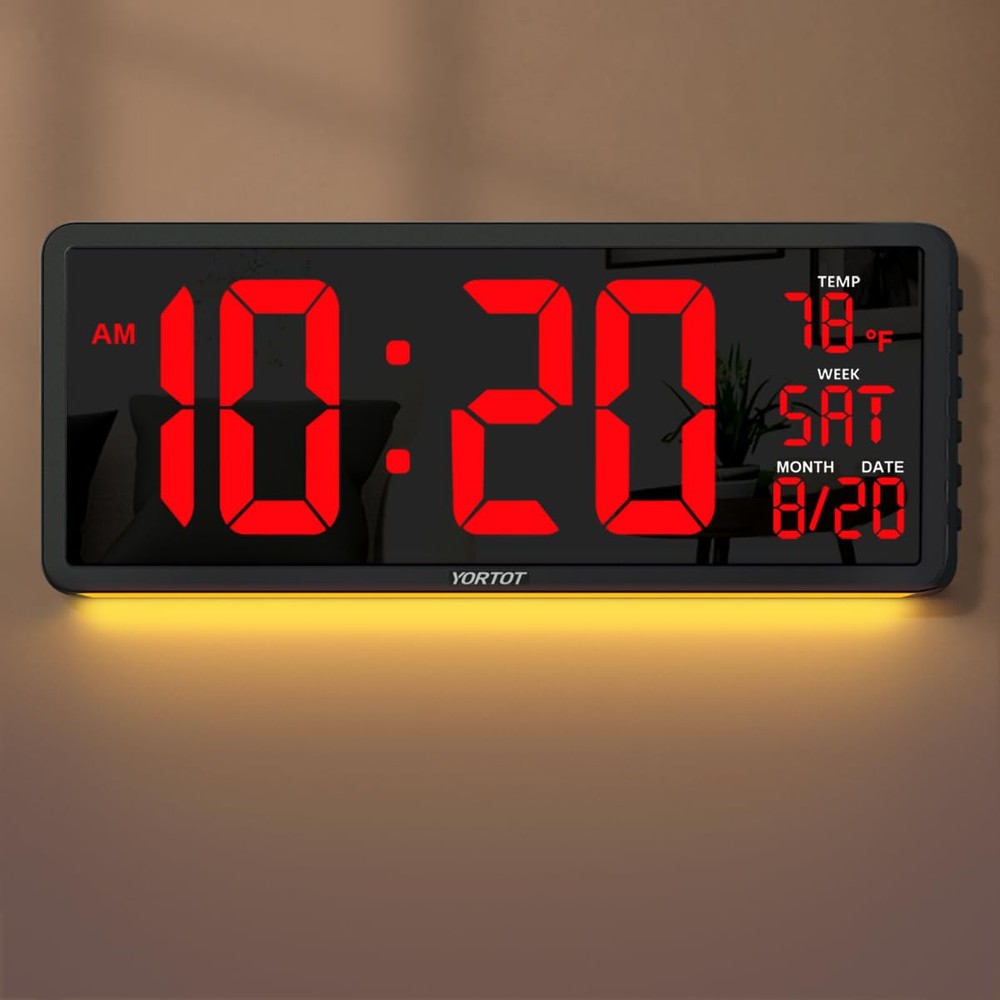 16-Inch Large Digital Wall Clock with Remote 7 Colors Adjustable Dimmer No Quotes