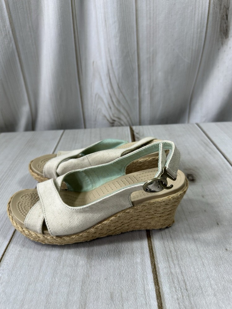 CROCS A-LEIGH WOMENS 9 ESPADRILLE SLINGBACK WEDGE SANDAL SHOES PINK