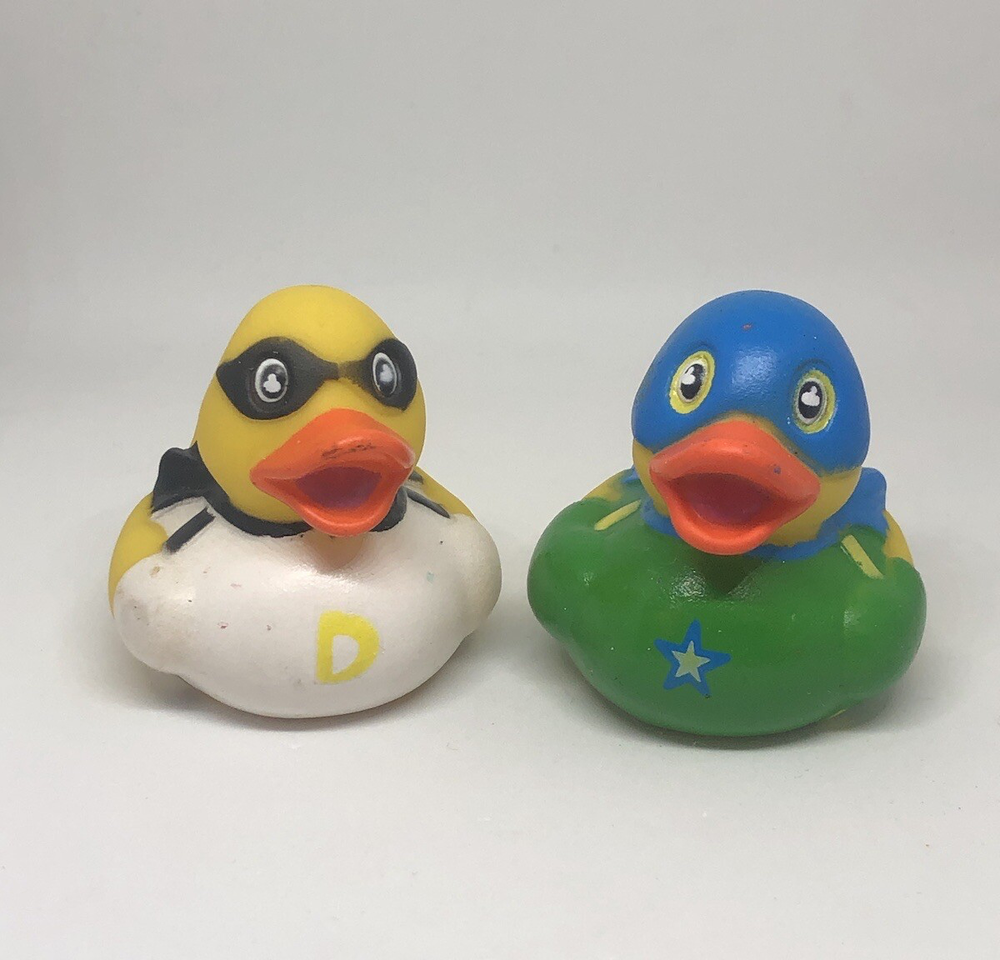 Super Hero Rubber Duckies 2 Inch Bath Pool Jeep Toy Set of 2