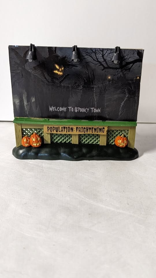 Custom Lemax Spooky Town Evil Pumpkin Scarecrow Lighted Billboard Display