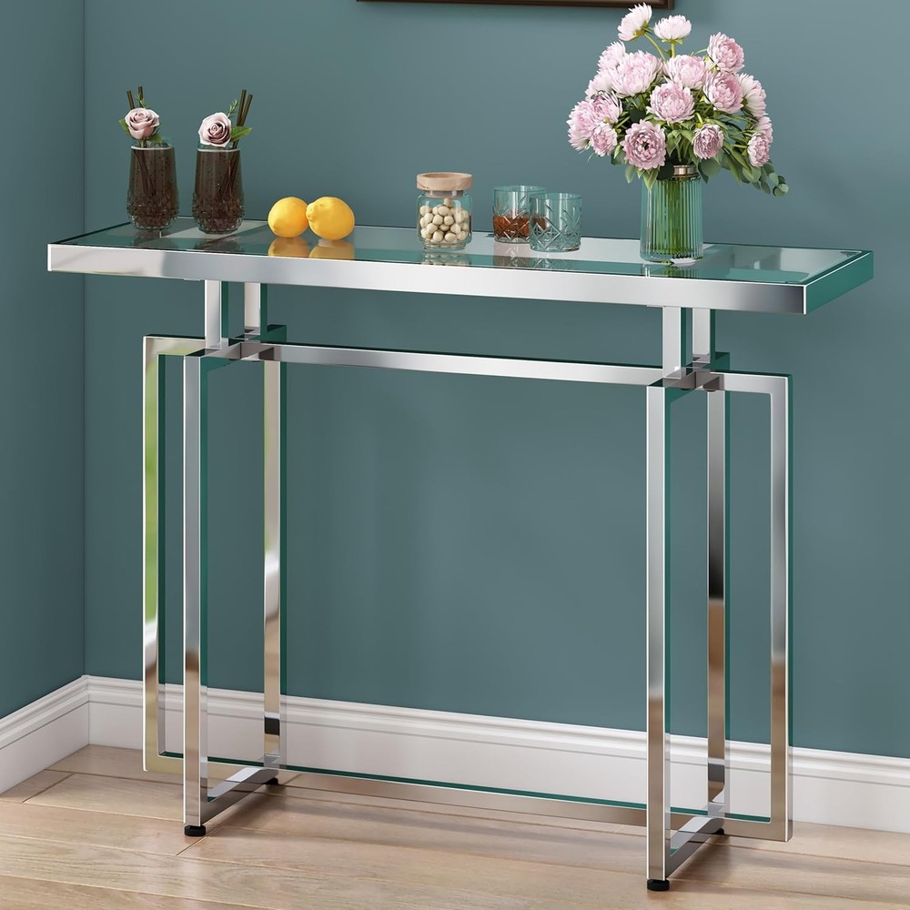 ASYA Glass Console Table for Entryway, Modern Entryway Table with Tempered Glas