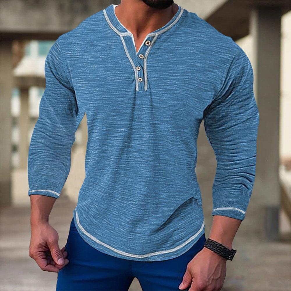 Mens Henley Button Casual Shirts Tops Long Sleeve V Neck Button T-Shirt Blouse