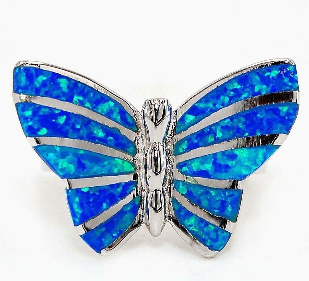 Butterfly Australian Opal Inlay 925 Solid Sterling Silver Ring Jewelry Sz 7 TD1