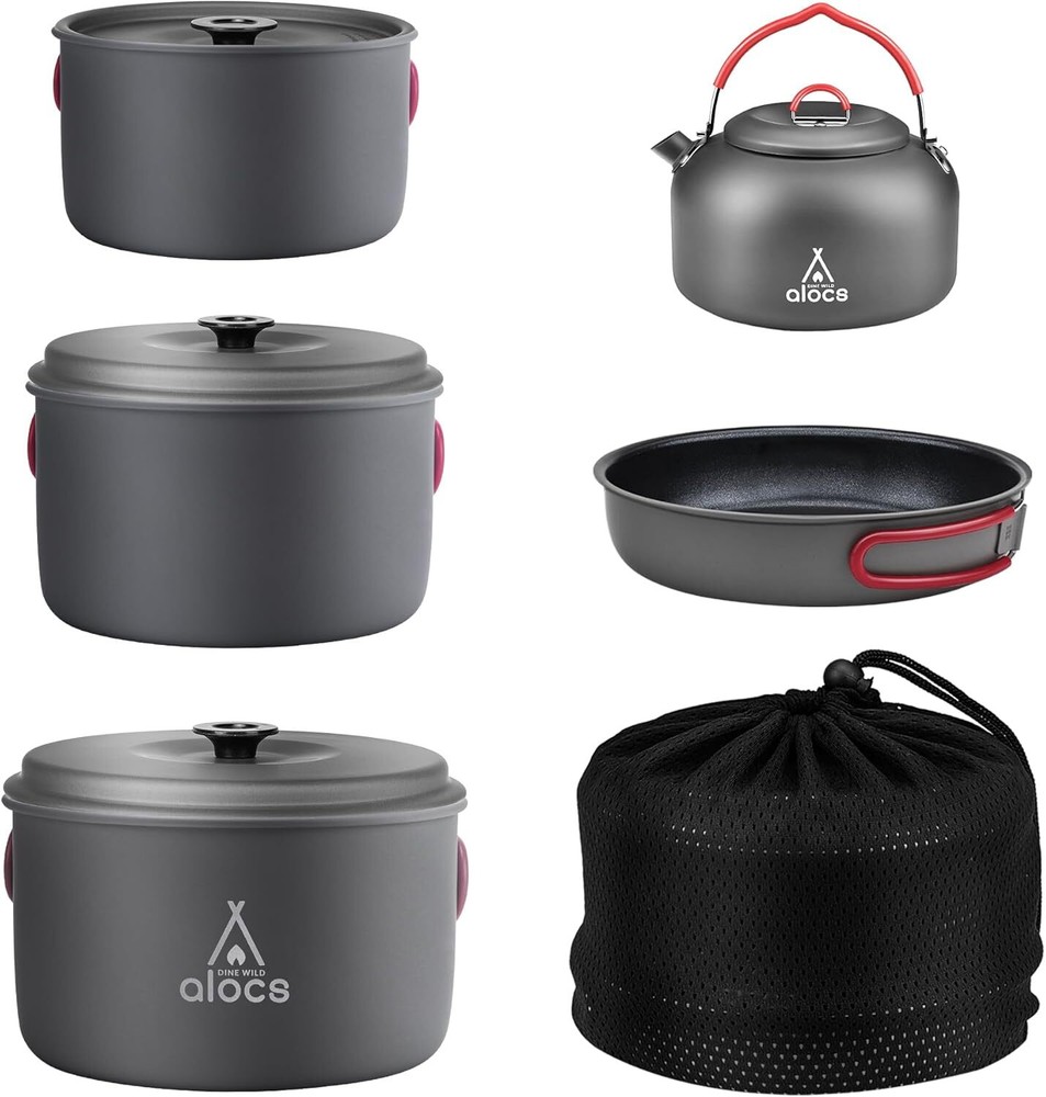 Compact Camping Pots and Pan... Camping Cookware Set Camping Gear with Kettle