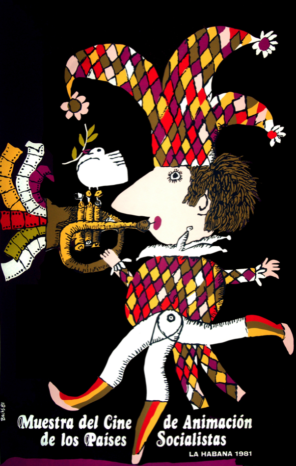 Clown POSTER.Home wall.Trumpet.Animated Film school Art Decor.1494