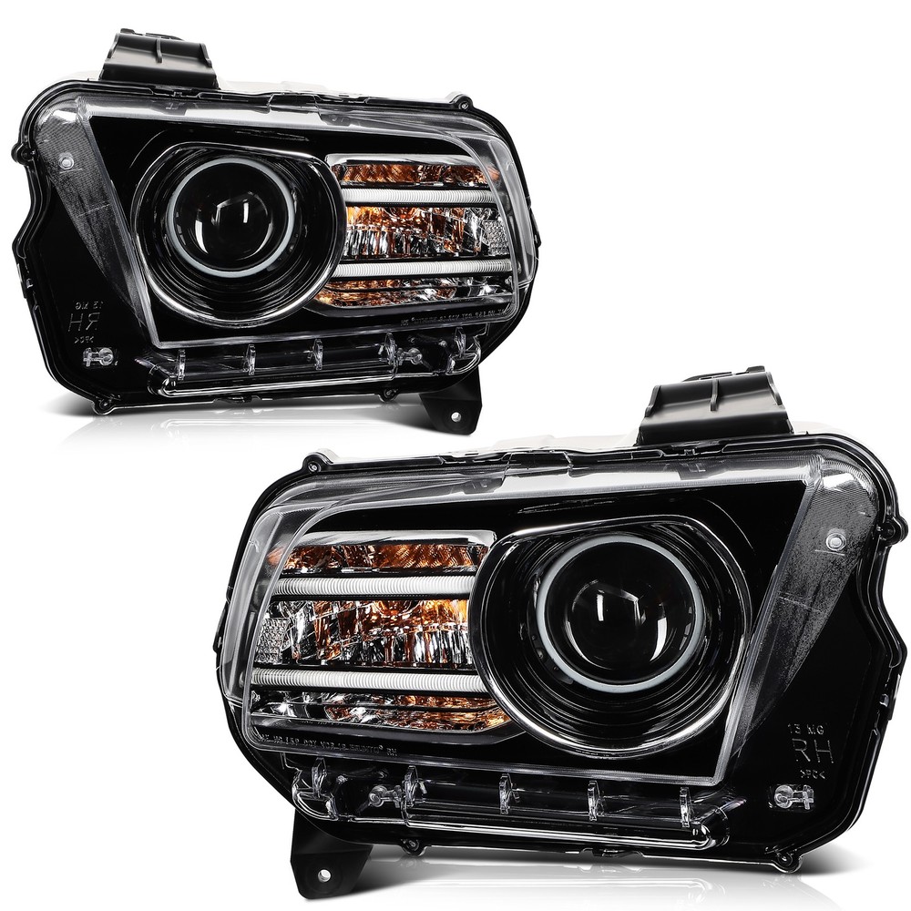 Pair Left+Right Headlights Assembly For 2013-2014 Ford Mustang Black Housing