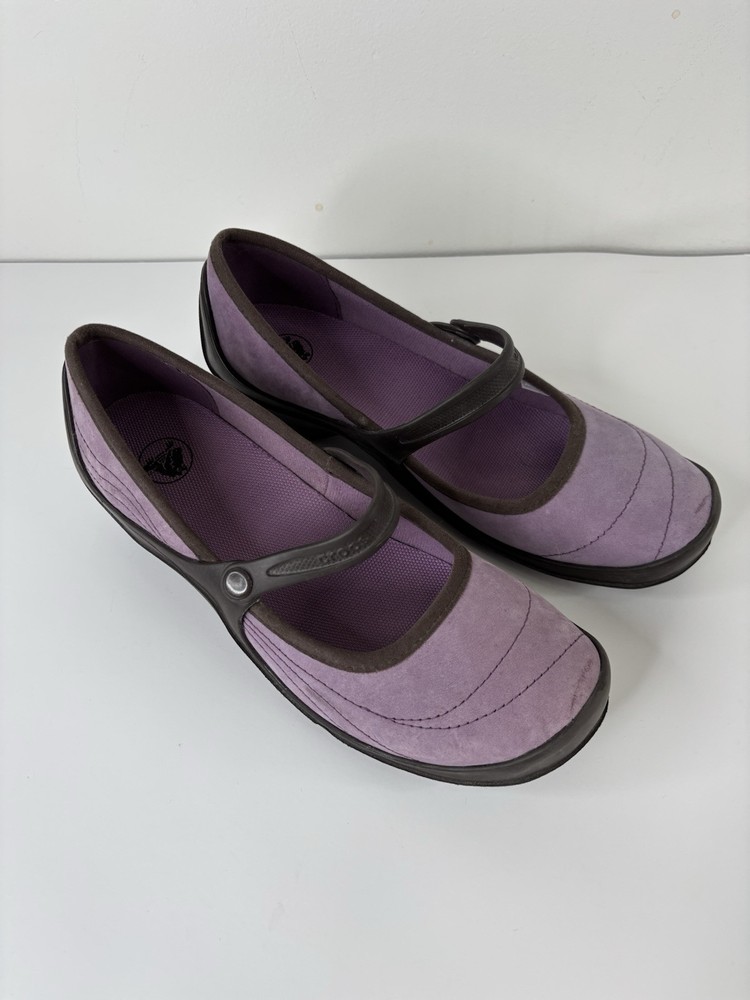 Crocs Mary Jane Women Slip On Wedge Shoes Lavender Suede Size 9 US