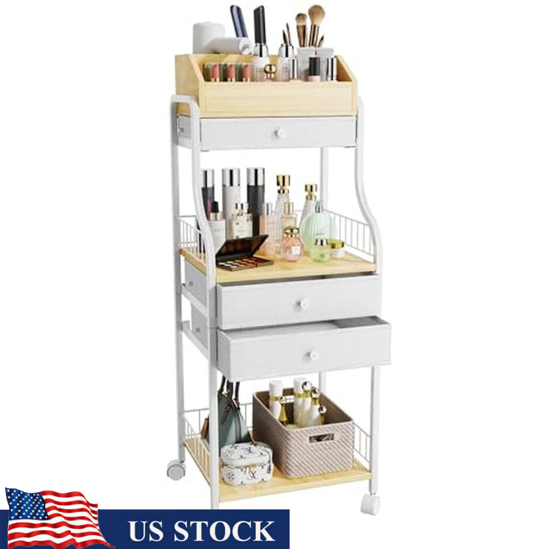 Floor Makeup Organizer W/ Drawers Skincare Storage Vanity Cart Rolling Storage