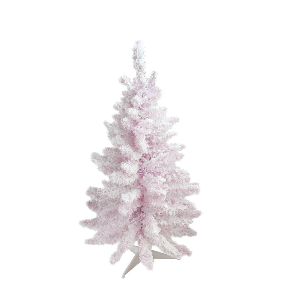 3' Medium Flocked Madeline Pink Spruce Artificial Christmas Pink