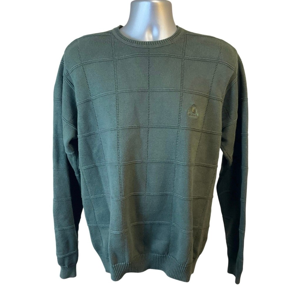 Izod Men’s Size M Green Textured Grid Knit Crewneck Pullover Sweater