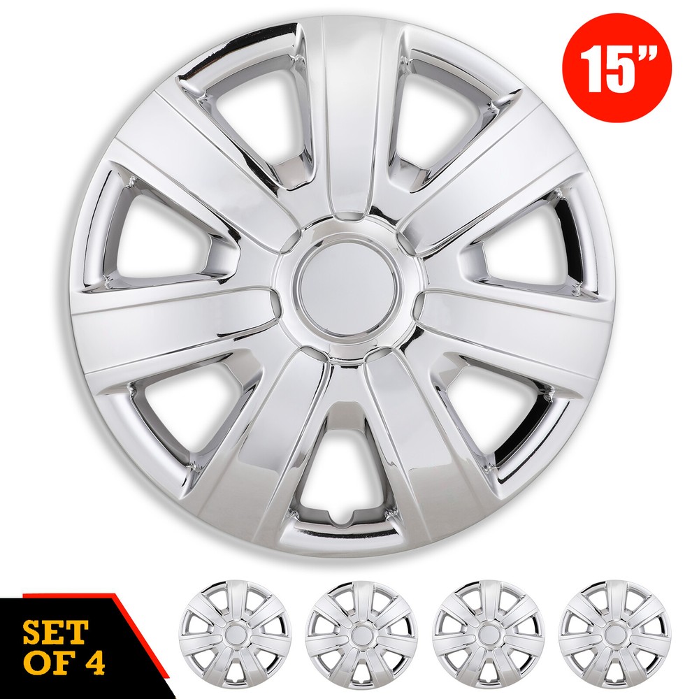 4PCS 15'' Chrome Hubcaps For Toyota Nissan Chevy Wheel Covers Snap On R15 Tire