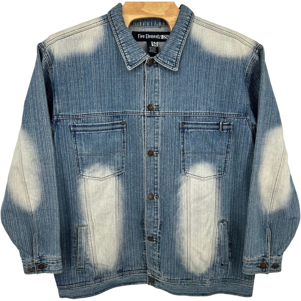 VTG y2k mens Five Elementz baggy hip hop skater grunge bleach denim jean jacket