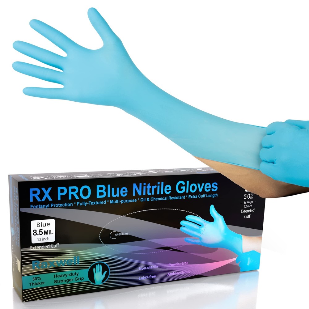 Gloves Disposable Latex Free | 8.5 Mil Heavy Duty Nitrile Gloves Large | 50 C...
