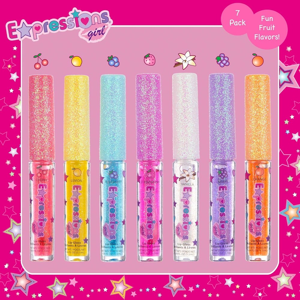 7pc Fruity Flavored Lip Gloss Set Non-Toxic Makeup for Kids & Teens