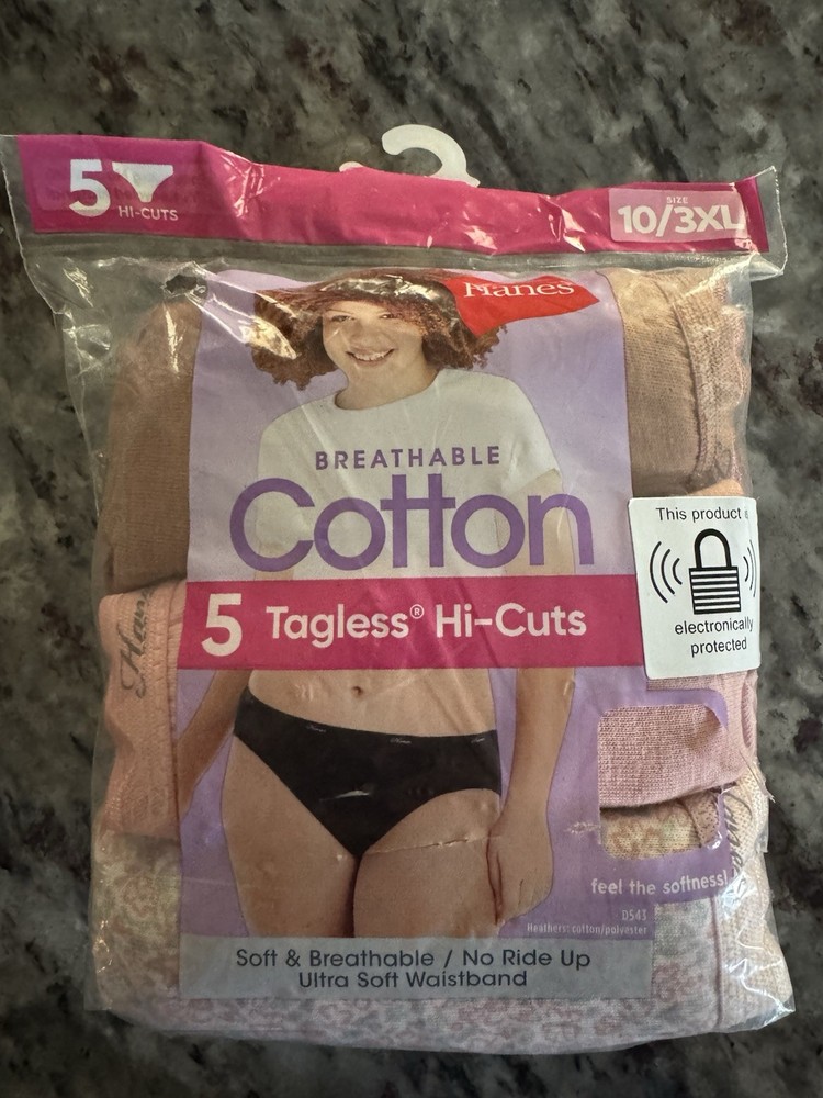 Hanes Womens Breathable Cotton Tagless Hi-Cuts 5-Pack Size 10/3xl