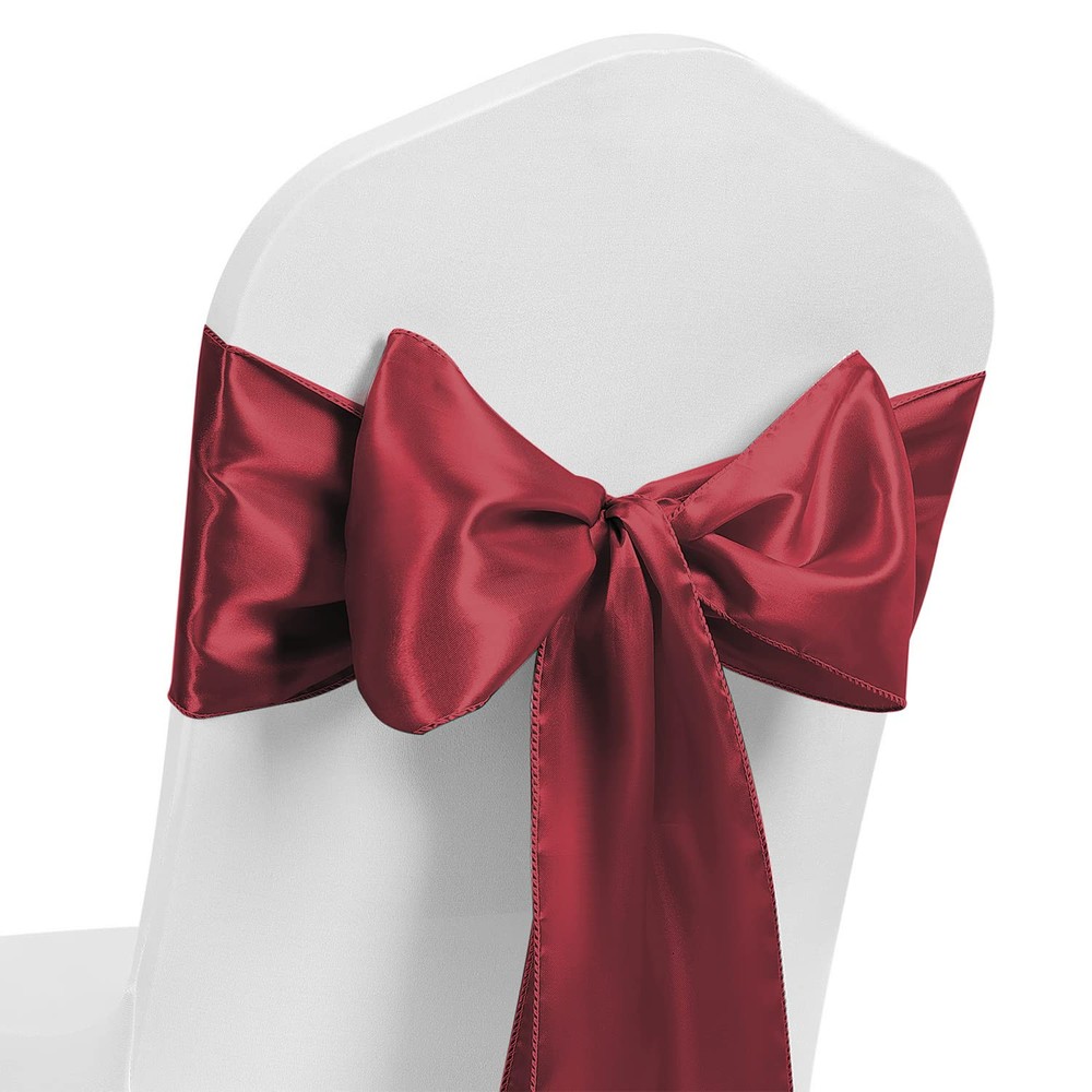 50-Pack Burgundy Satin Chair Sashes with Universal Ribbon Knots for Events